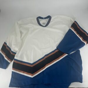 Vintage CCM Hockey Jersey Mens XXL White Blue Black Bronze Mesh Made in Canada